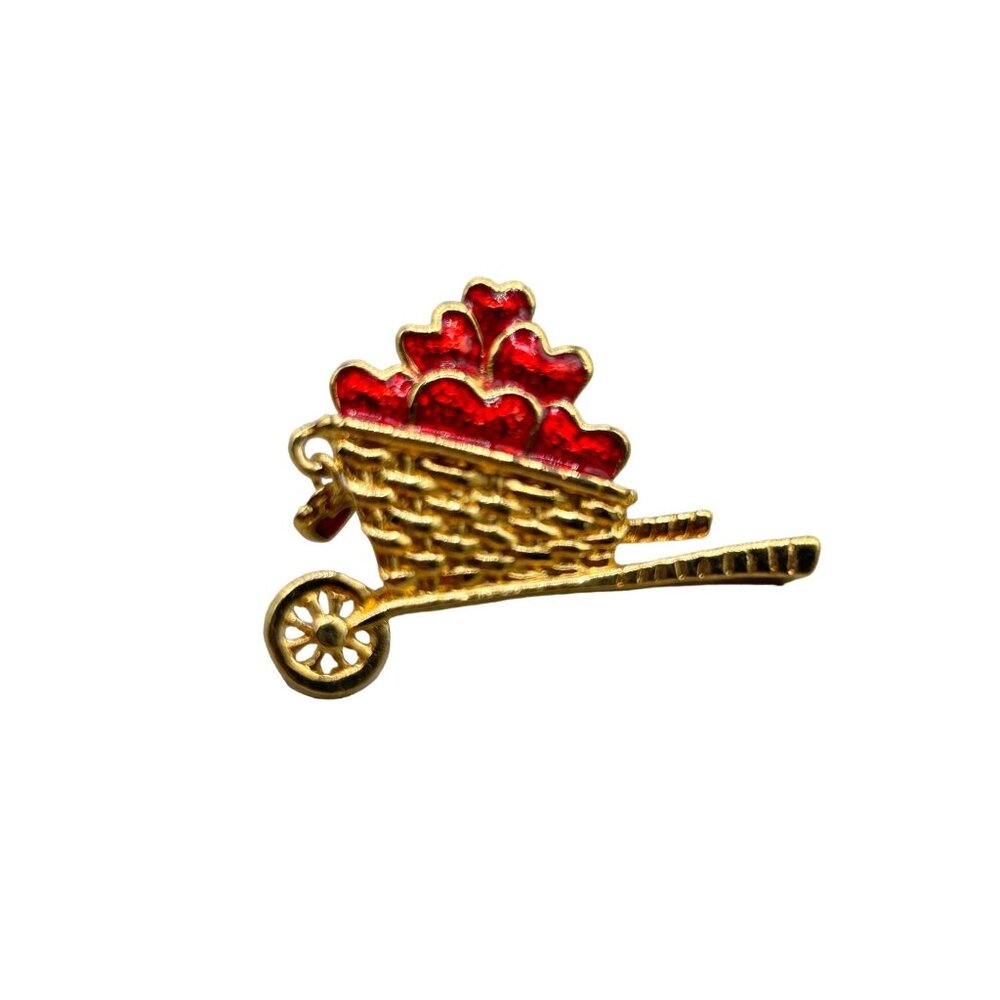 Avon Wagon Full of Hearts Lapel Pin Garden of Love Tack Pin Red Enamel Hearts